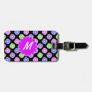 Colorful Retro Flower Pattern Monogram Luggage Tag