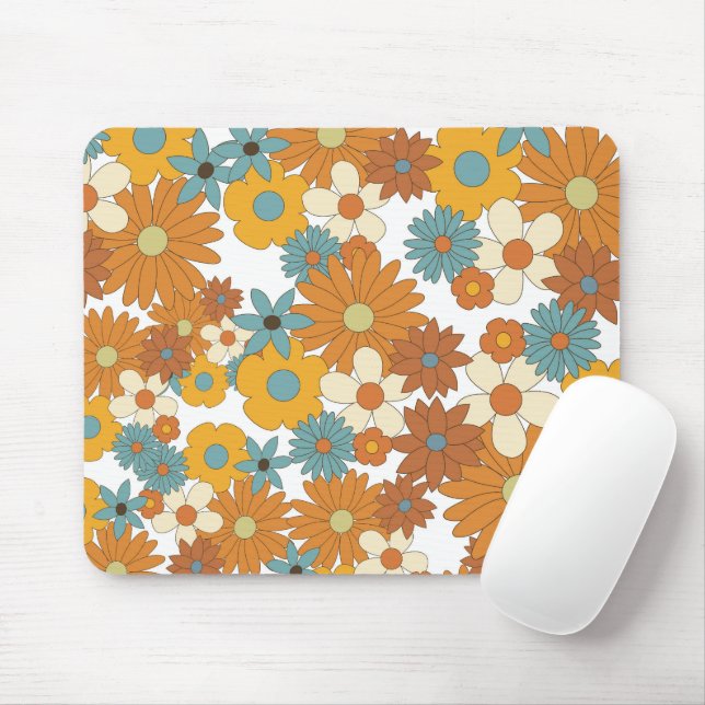 Colorful Retro Flower Pattern Mouse Pad (With Mouse)