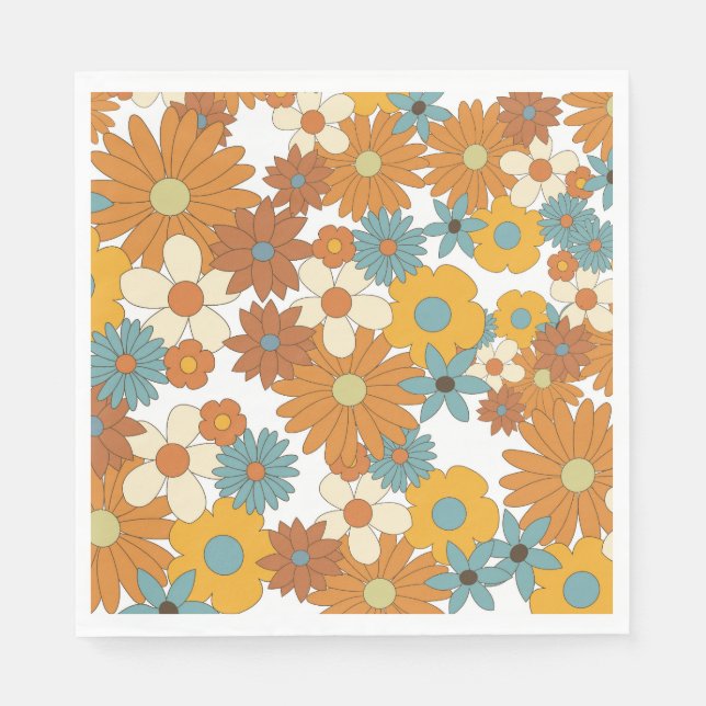 Colorful Retro Flower Pattern Napkins (Front)