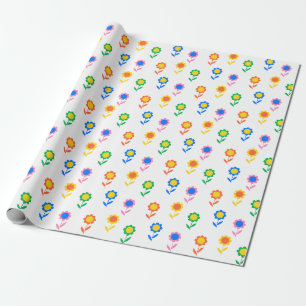 Colorful Retro Flower Pattern Pop Art Daisy Design Wrapping Paper