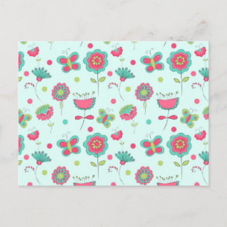 Colorful Retro Flower Pattern Postcard