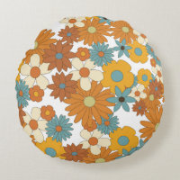 Colorful Retro Flower Pattern Round Pillow