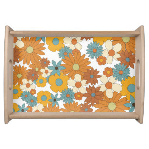 Colorful Retro Flower Pattern Serving Tray