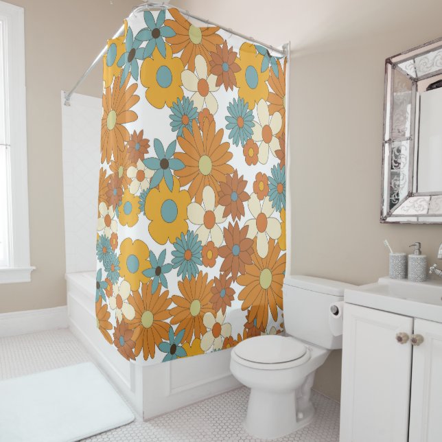 Colorful Retro Flower Pattern  Shower Curtain (In Situ)