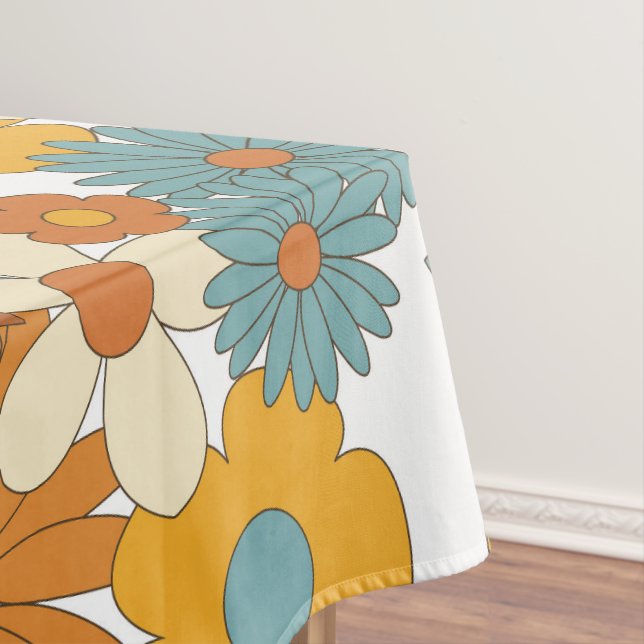 Colorful Retro Flower Pattern Tablecloth (In Situ)