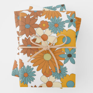 Colorful Retro Flower Pattern Wrapping Paper Sheets