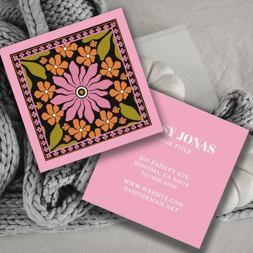 Colorful Retro Flower Patterns Business Card