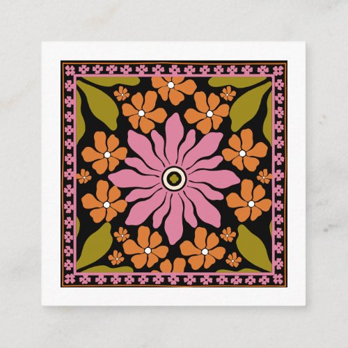 Colorful Retro Flower Patterns Business Card