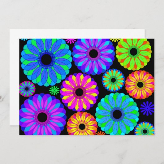 Colorful Retro Flower Patterns on Black Background (Front/Back)