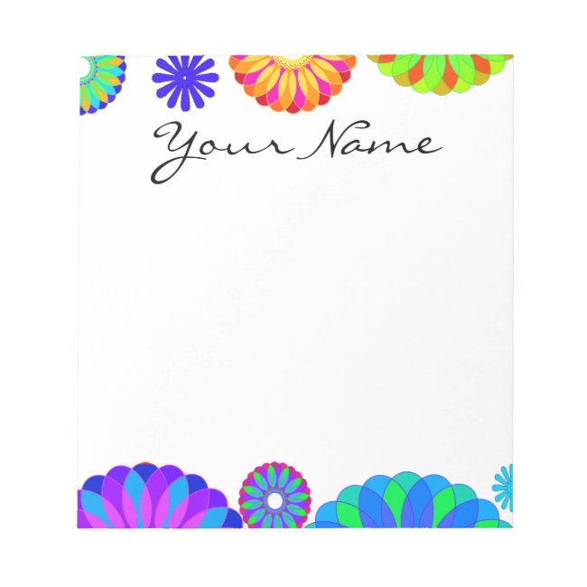 Colorful Retro Flower Patterns on White Background Notepad