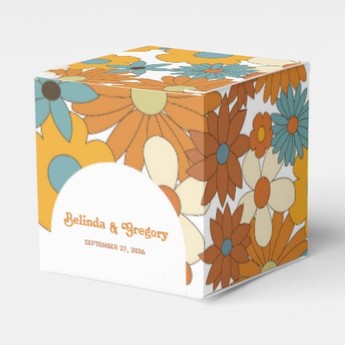 Colorful Retro Flowers 60s 70s Arch Wedding Favor Boxes