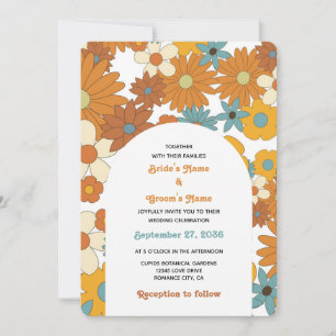 Colorful Retro Flowers 60's 70's Arch Wedding Invitation