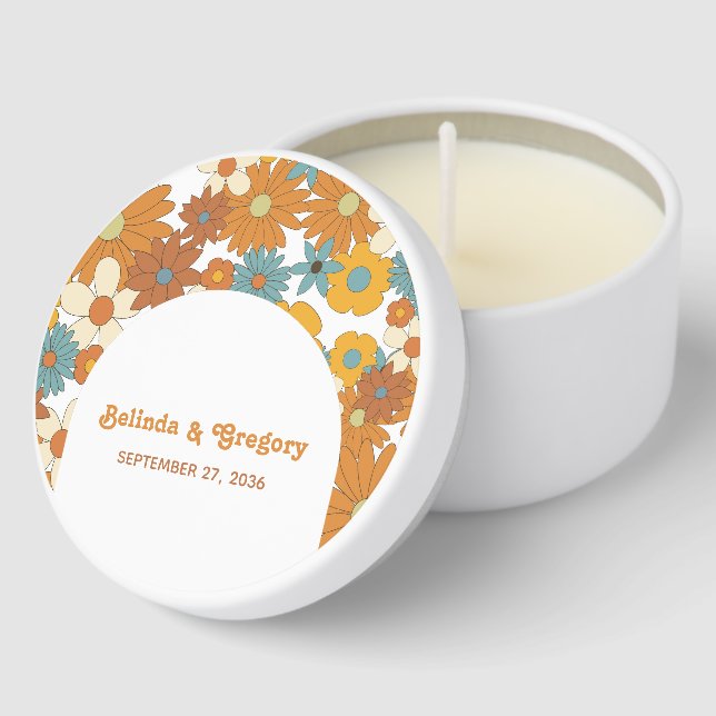 Colorful Retro Flowers 60's 70's Arch Wedding Mini Candle Favors (Corner)