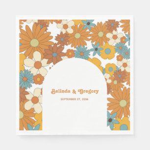 Colorful Retro Flowers 60's 70's Arch Wedding Napkins