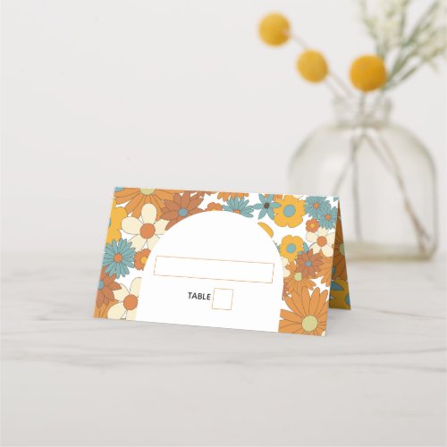 Colorful Retro Flowers 60s 70s Arch Wedding Place Card