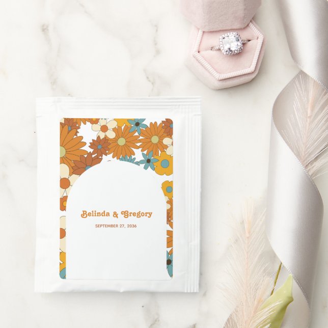 Colorful Retro Flowers 60's 70's Arch Wedding Tea Bag Drink Mix (Wedding)