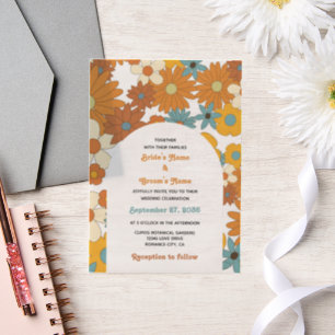 Colorful Retro Flowers 60's 70's Arch Wedding Vellum Invitations