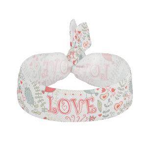Colorful Retro Flowers And Love Text Design Hair Tie