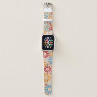 Colorful Retro Flowers Blue Red And Orange Apple Watch Band