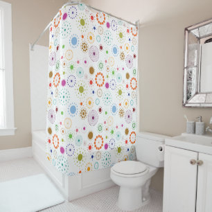 Colorful Retro Flowers Crop-Circle Hippie Shower Curtain
