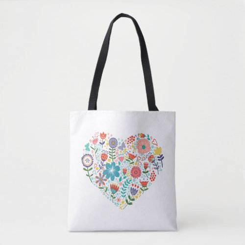 Colorful Retro Flowers Cute Heart Illustration Tote Bag
