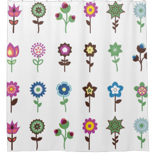 Colorful Retro Flowers Cute Illustration Shower Curtain