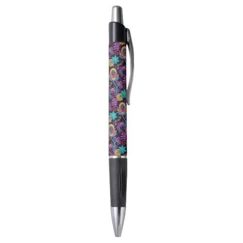 Colorful retro flowers design with class beads loo pen