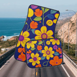 Colorful Retro Flowers-Dopamine Style Car Floor Mat