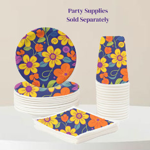 Colorful Retro Flowers-Dopamine Style Paper Plates