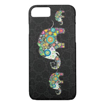 Colorful Retro Flowers Elephant Family Iphone 8/7 Case by artOnWear at Zazzle