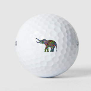 Colorful Retro Flowers Elephant Illustration Golf Balls