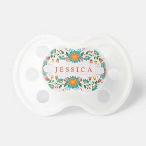 Colorful Retro Flowers Frame Pacifier