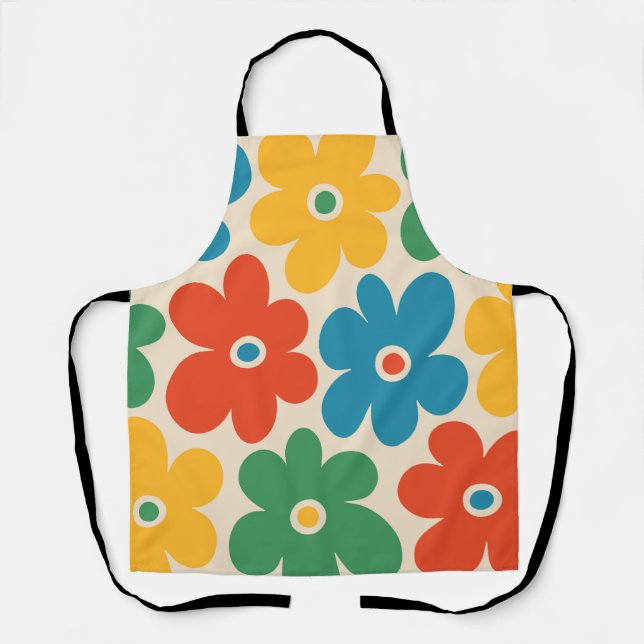 Colorful Retro Flowers Pattern Apron (Front)