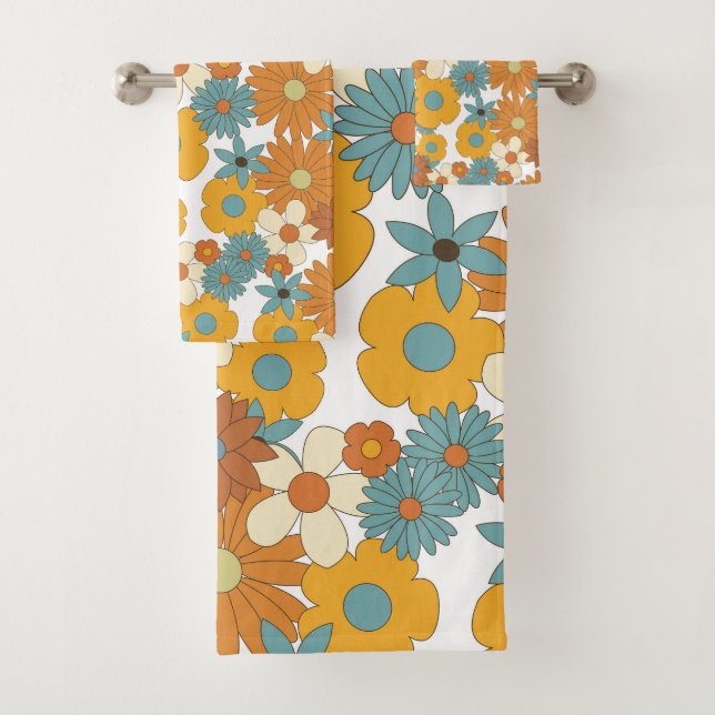 Colorful Retro Flowers Pattern   Bath Towel Set (Insitu)