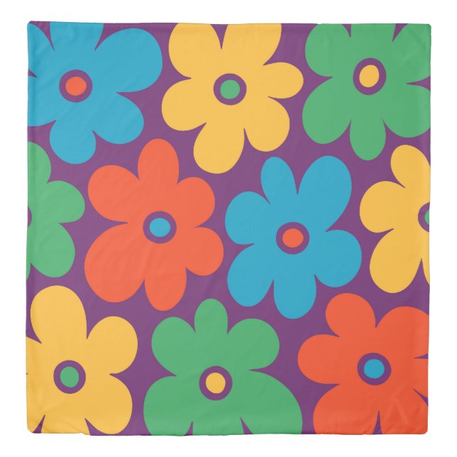 Colorful Retro Flowers Pattern Duvet Cover (Front)
