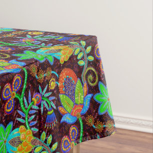 Colorful Retro Flowers Pattern Faux Glass-beads Tablecloth