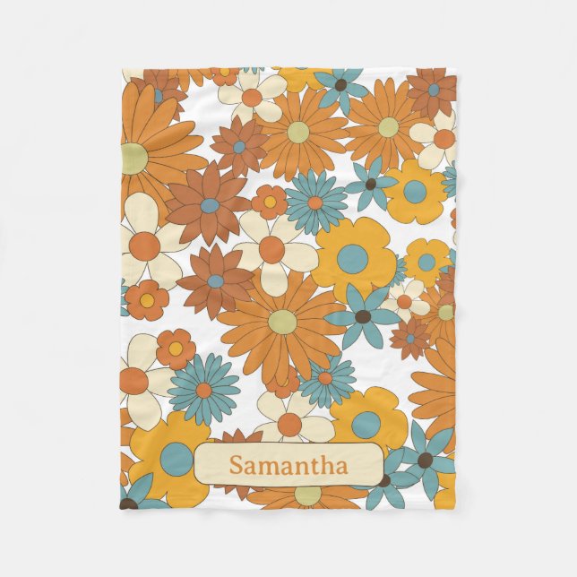 Colorful Retro Flowers Pattern  Fleece Blanket (Front)