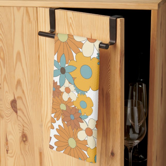 Colorful Retro Flowers Pattern   Kitchen Towel (Thirds Fold)