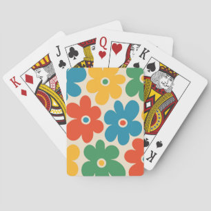Colorful Retro Flowers Pattern Poker Cards