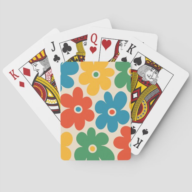 Colorful Retro Flowers Pattern Poker Cards (Back)