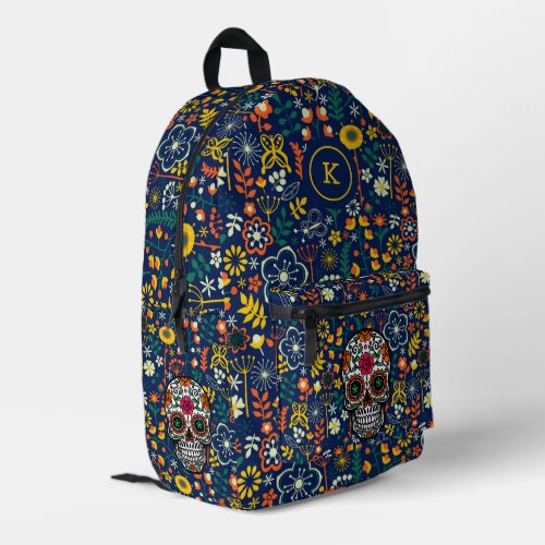 Colorful retro flowers pattern  retro skull printed backpack