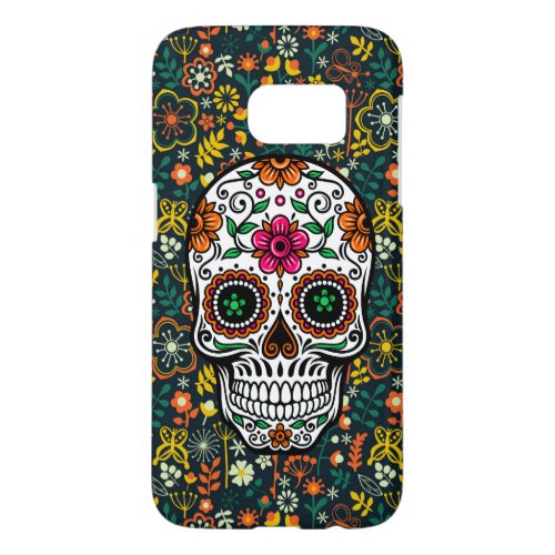 Colorful Retro Flowers Pattern  Sugar Skull Samsung Galaxy S7 Case