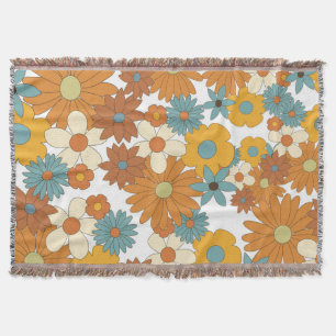 Colorful Retro Flowers Pattern  Throw Blanket
