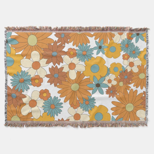 Colorful Retro Flowers Pattern  Throw Blanket (Front)
