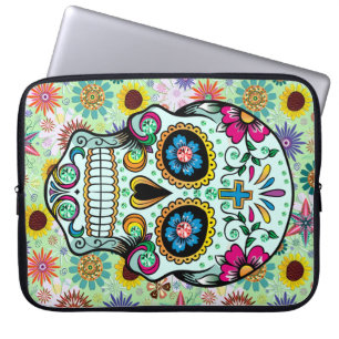 Colorful Retro Flowers Skull 2 Laptop Sleeve