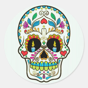 Colorful Retro Flowers Sugar Skull Classic Round Sticker