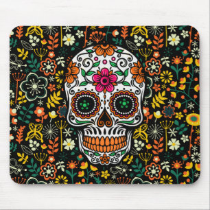 Colorful Retro Flowers Sugar Skull Mouse Pad