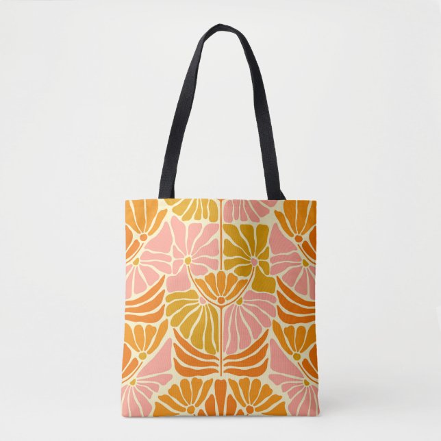 Colorful Retro Flowers Tote Bag (Front)
