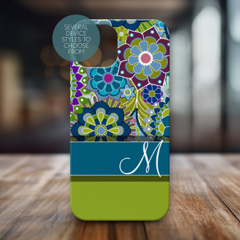 Colorful Retro Flowers With Monogram Case-mate Iphone 14 Case by icases at Zazzle