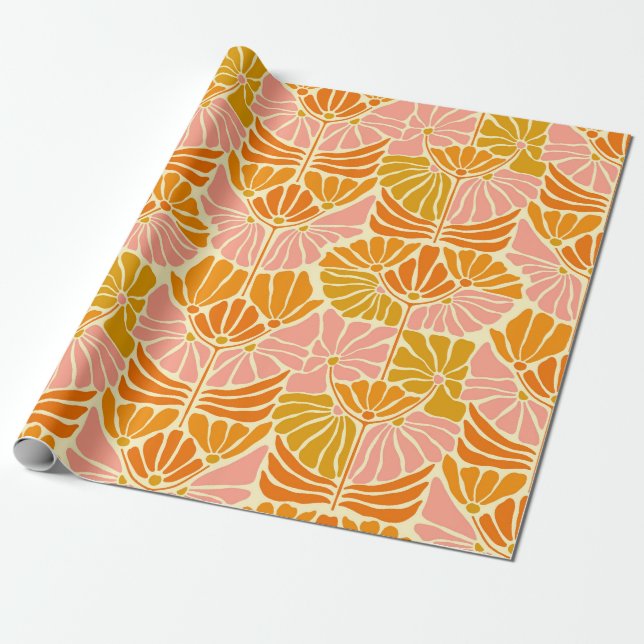 Colorful Retro Flowers Wrapping Paper (Unrolled)